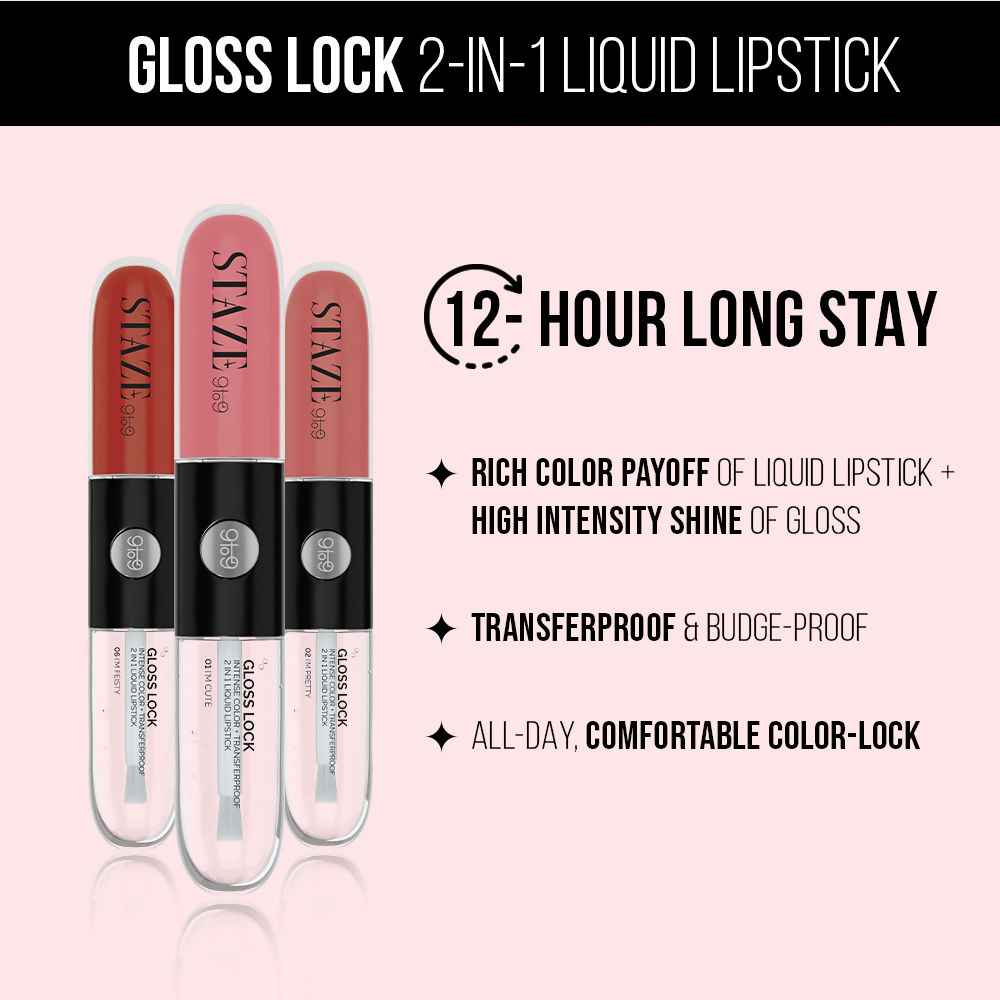 Staze 9To9 Gloss Lock 2-In-1 Liquid Lipstick - 06 Im Feisty | Grocsy