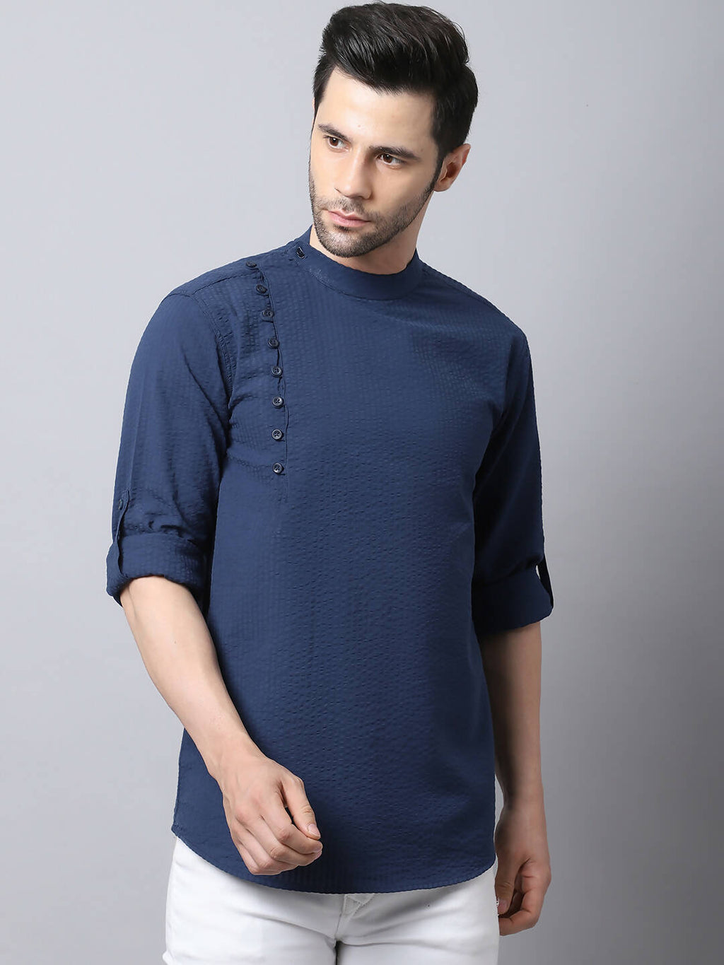 Even Apparels Navy Pure Cotton Men's Kurta With Side Placket | Grocsy
