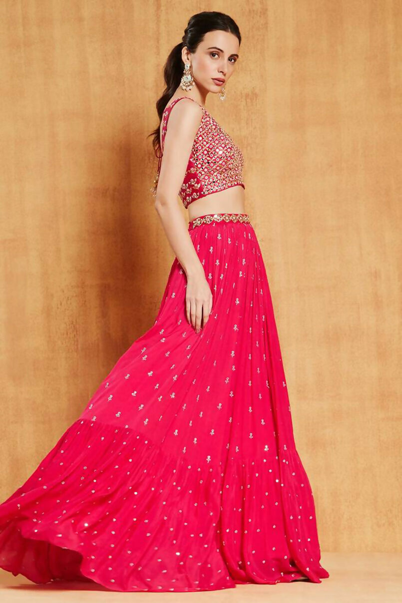 Jyoti Fashion Graceful Rani Pink Sequence with Zari Embroidered Faux Georgette Lehenga Choli with Dupatta | Grocsy