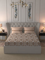 MYTRIDENT Brown Ethnic Motifs Cotton 120 TC Queen Bedsheet With 2 Pillow Covers | Grocsy
