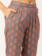 HERE&NOW Women Grey Ethnic Motifs Printed Kurta Set | Grocsy
