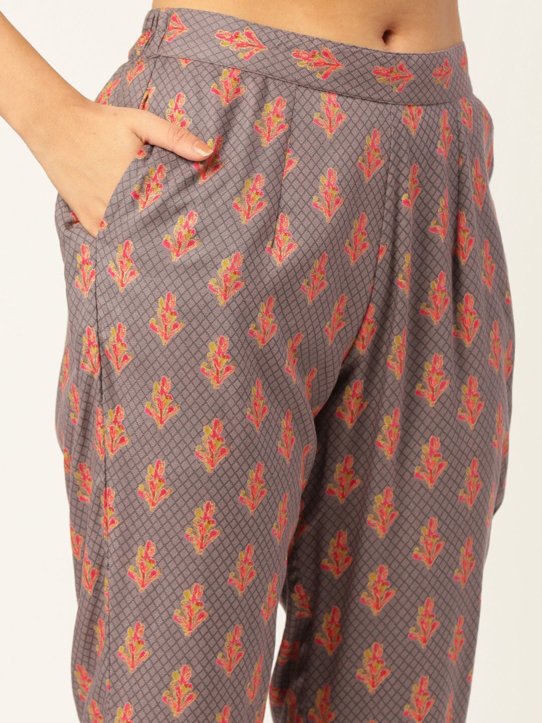 HERE&NOW Women Grey Ethnic Motifs Printed Kurta Set | Grocsy
