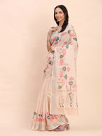 Shree Shyam Fashion Linen Cotton Peach Saree | Grocsy