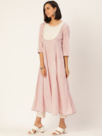 HERE&NOW Women Cream-Coloured Pleated Kurti with Trousers & With Dupatta | Grocsy