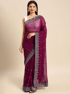 kasee Embroidered Ethnic Motifs Zari Pure Georgette Saree | Grocsy