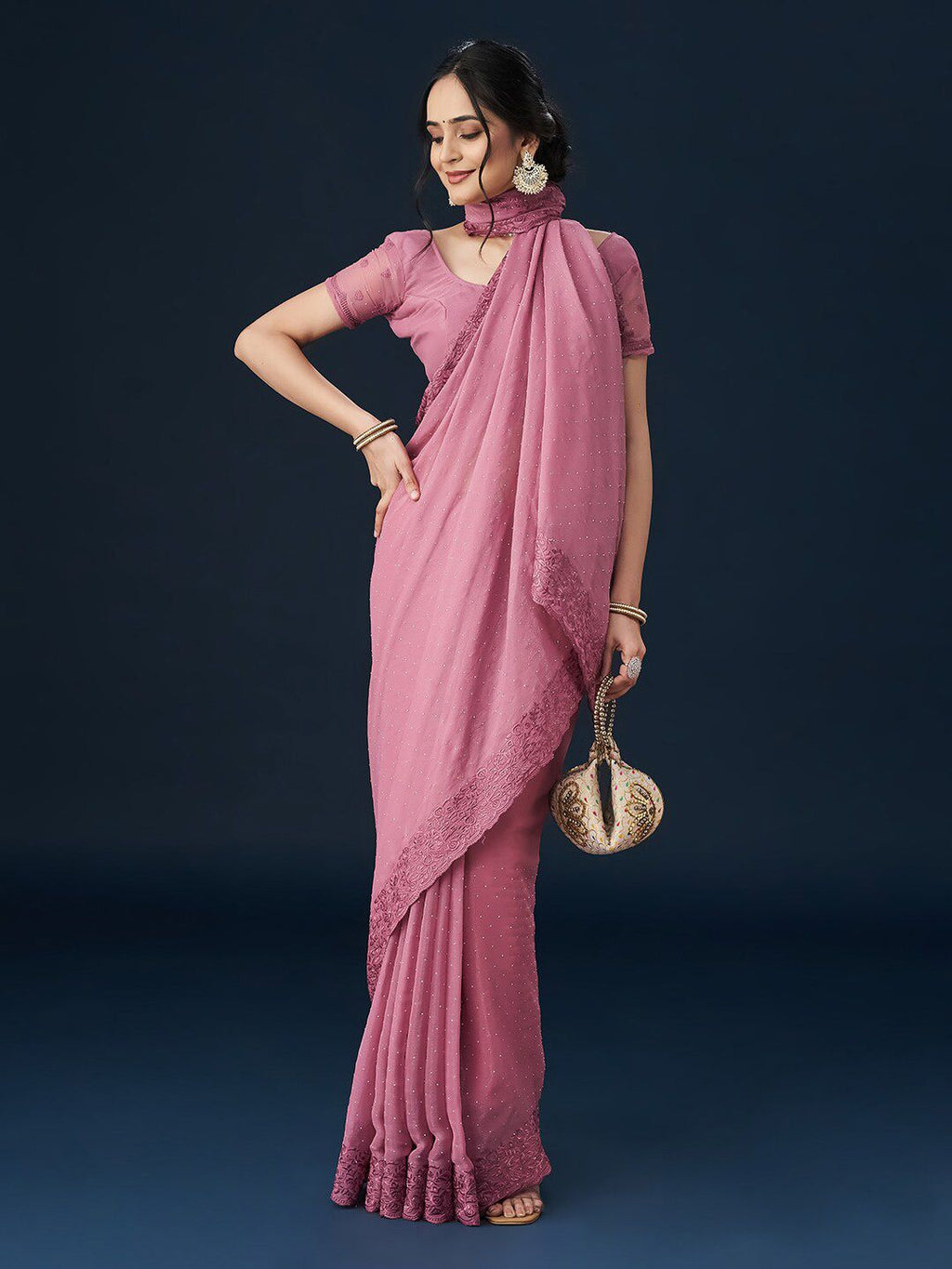 kasee Embroidered Beads and Stones Border Saree | Grocsy