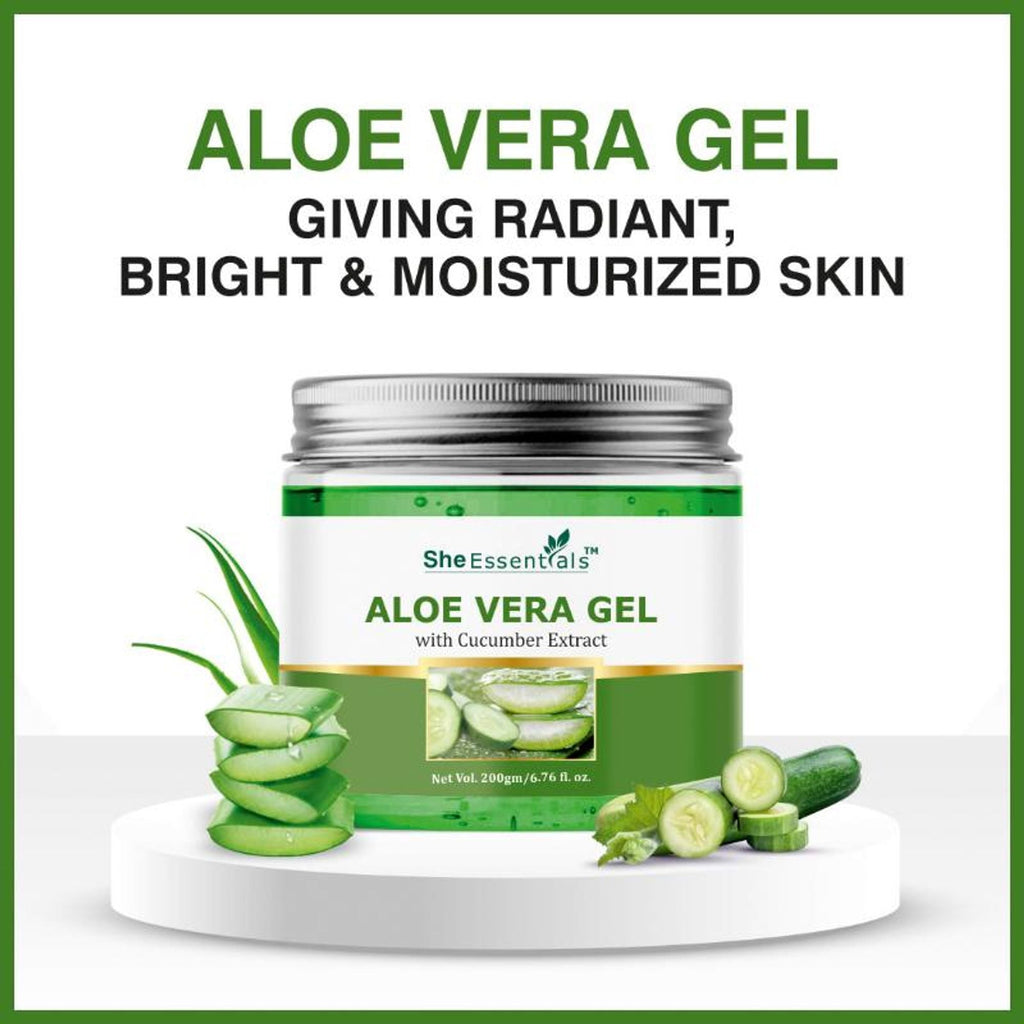 She Essentials Aloe Vera Gel With Pure Aloe Vera & Cucumber Extract For Skin & Hair | Grocsy