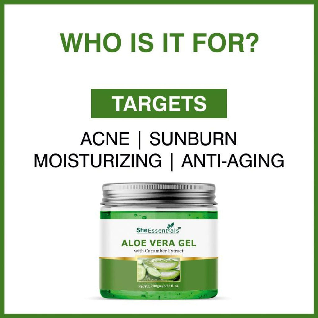 She Essentials Aloe Vera Gel With Pure Aloe Vera & Cucumber Extract For Skin & Hair | Grocsy