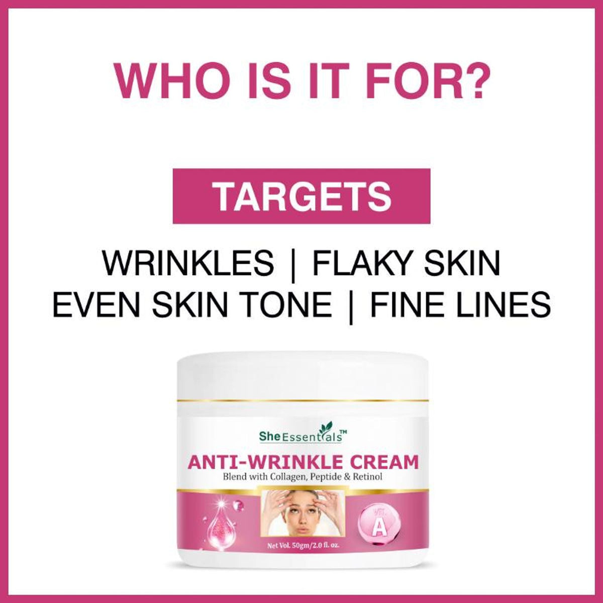 She Essentials Anti Wrinkle Face Cream With Peptide & Retinol | Grocsy