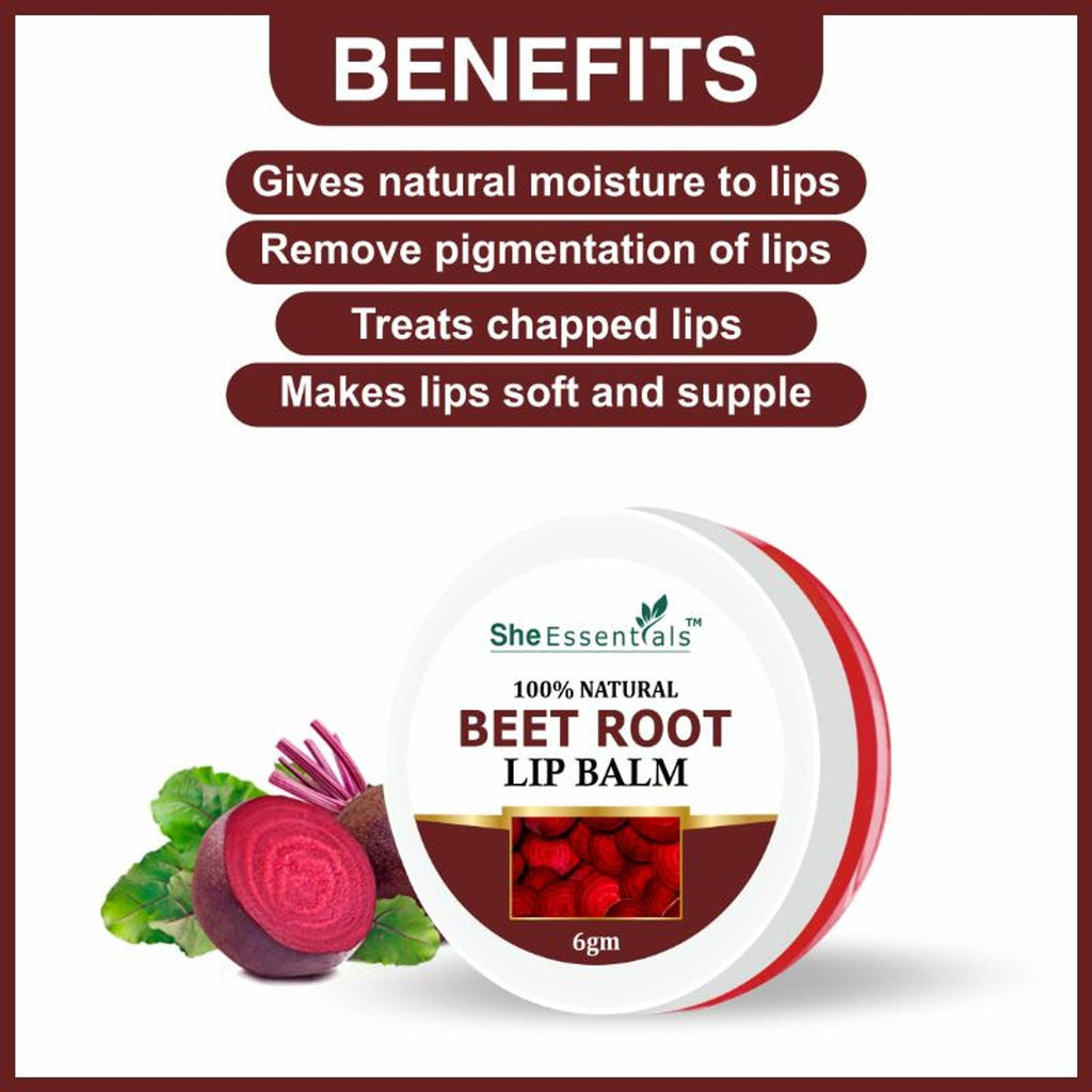 She Essentials Beetroot Lip Balm For Lip Lightening, Dry & Chapped Lips, Makes Soft & Glossy Lips | Grocsy