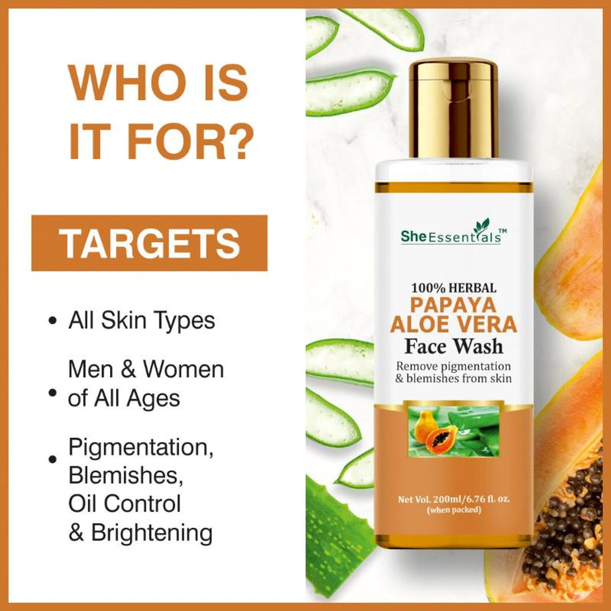 She Essentials Papaya Brightening Face Wash For Glowing & Radiant Skin | Grocsy