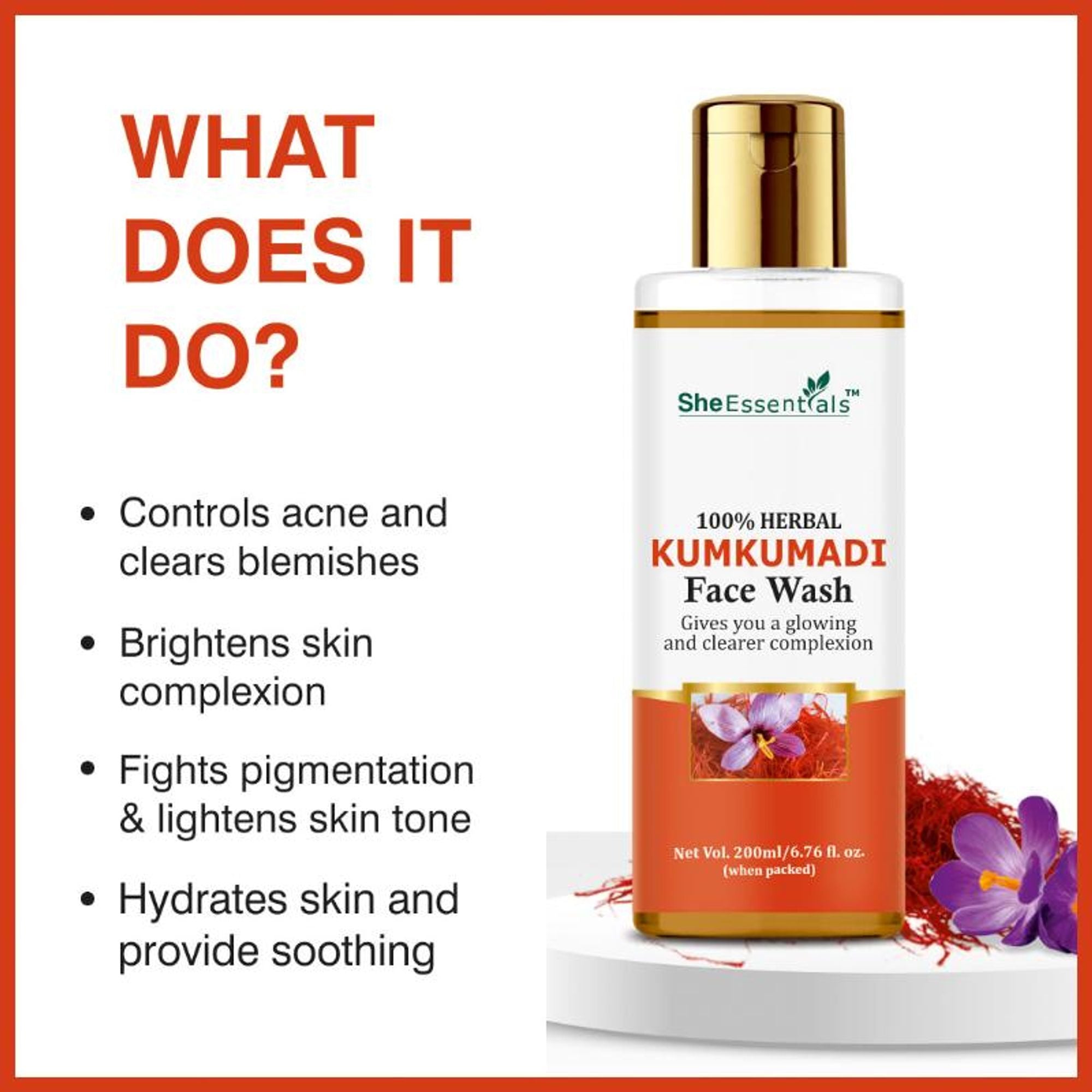She Essentials Kumkumadi Glow Face Wash - Reduces Pigmentation & Dark Spots | Grocsy