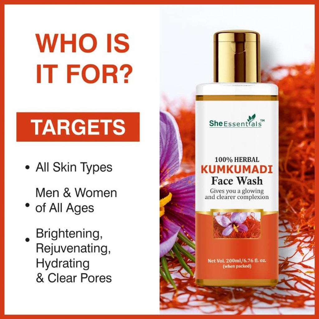 She Essentials Kumkumadi Glow Face Wash - Reduces Pigmentation & Dark Spots | Grocsy