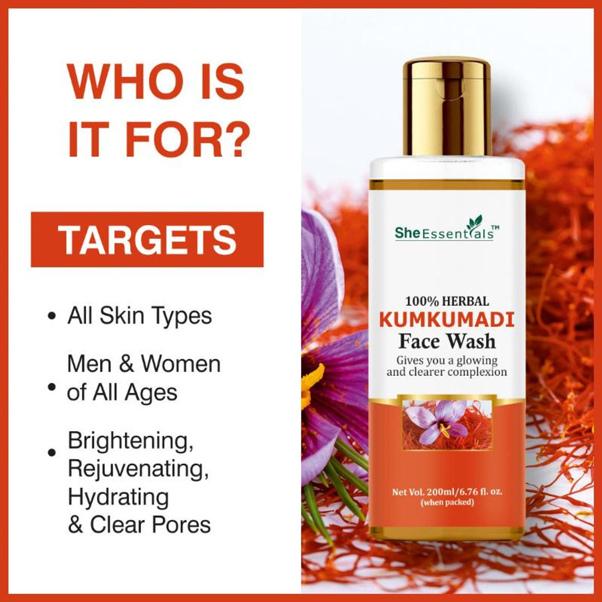 She Essentials Kumkumadi Glow Face Wash - Reduces Pigmentation & Dark Spots | Grocsy