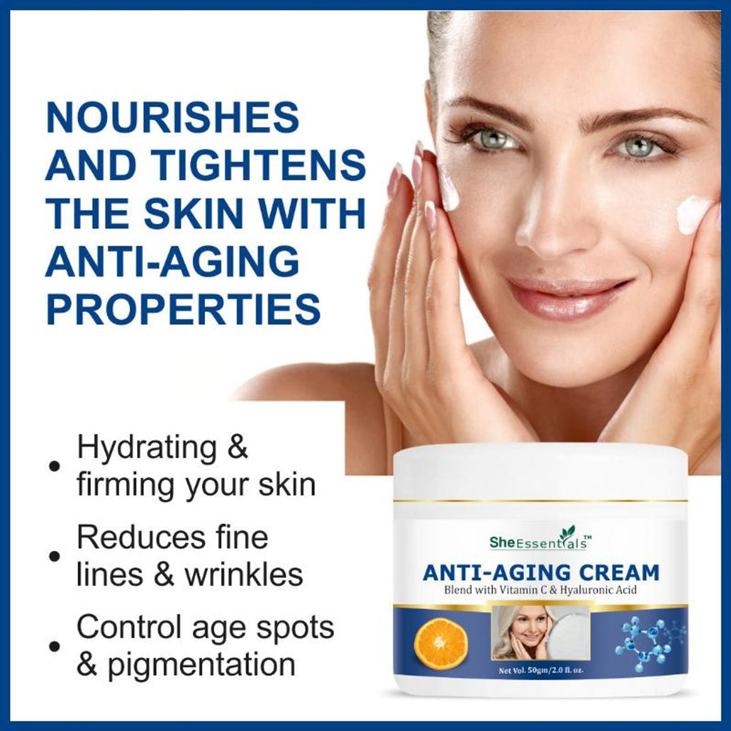She Essentials Anti Ageing Cream Vitamin C & Hyaluronic Acid | Grocsy