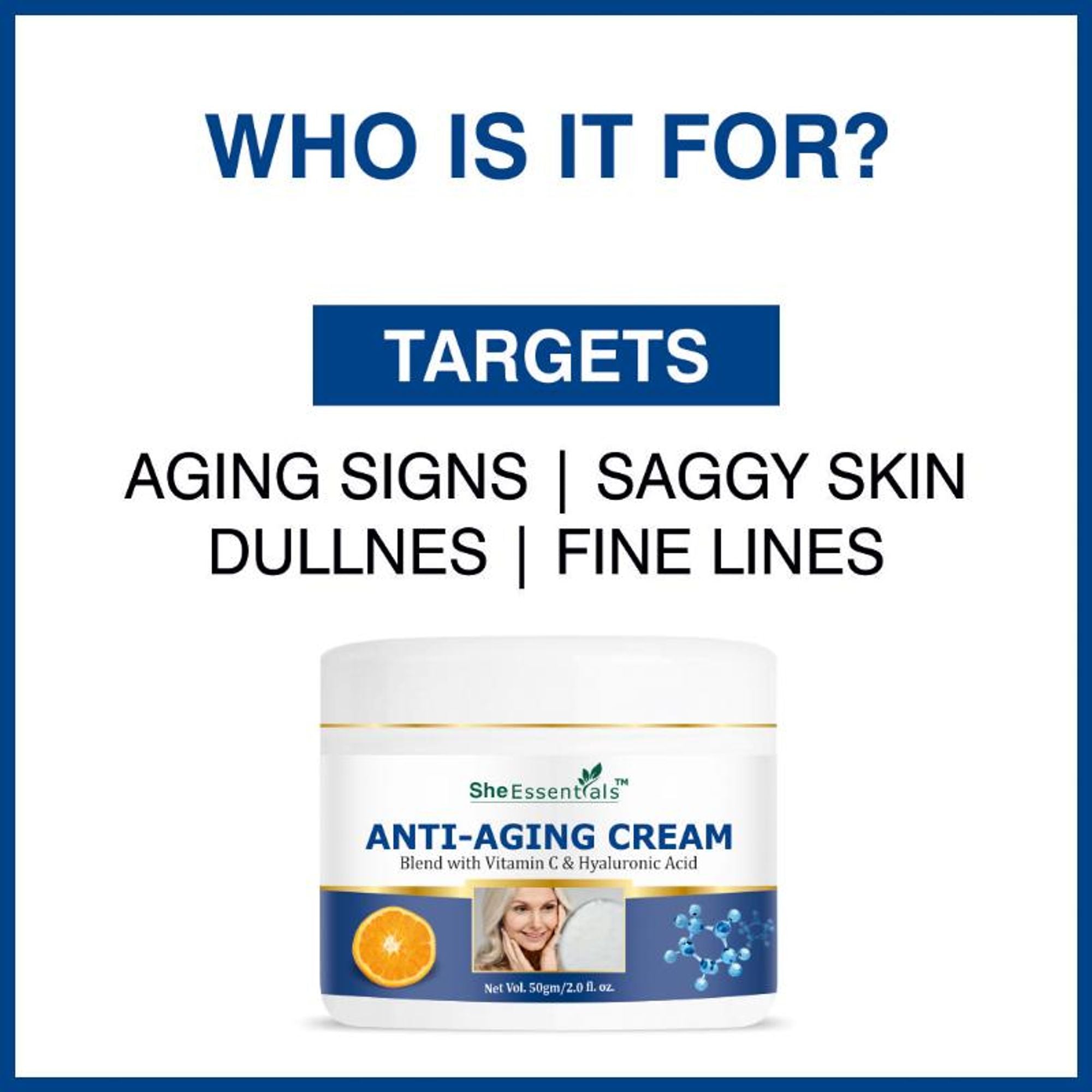 She Essentials Anti Ageing Cream Vitamin C & Hyaluronic Acid | Grocsy