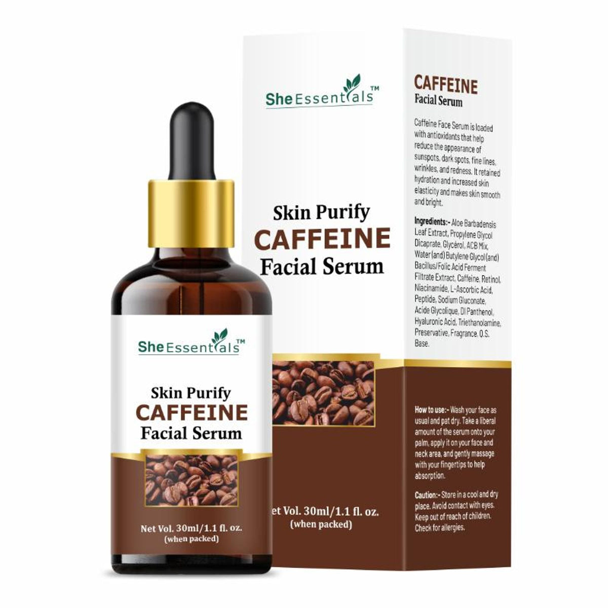 She Essentials Coffee Face Serum For Hydration & Sun Damage Protection - Antioxidant-Rich | Grocsy