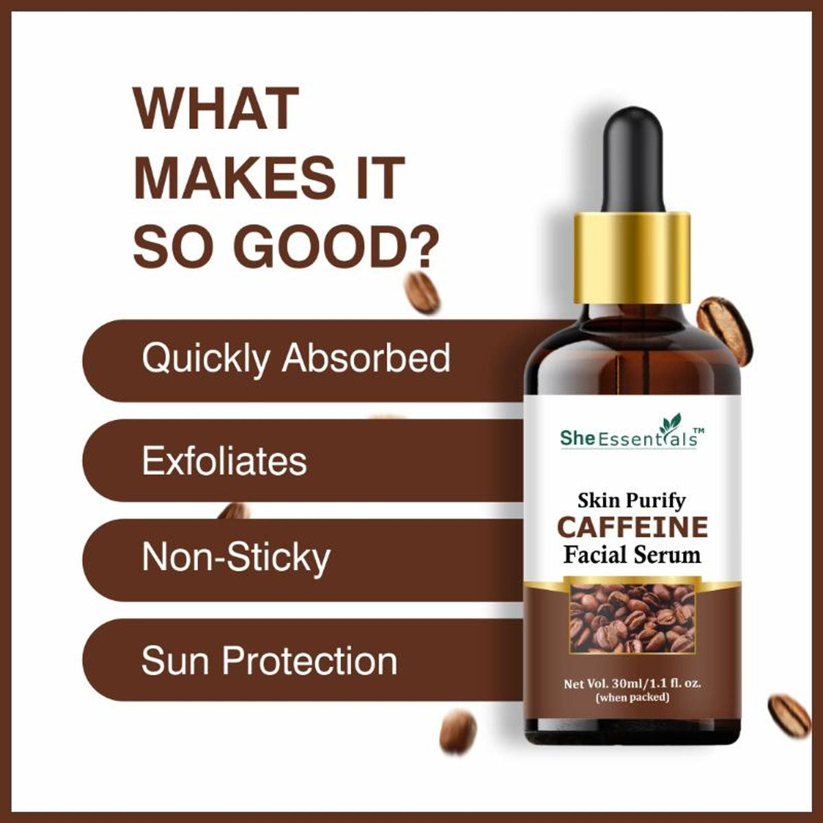 She Essentials Coffee Face Serum For Hydration & Sun Damage Protection - Antioxidant-Rich | Grocsy