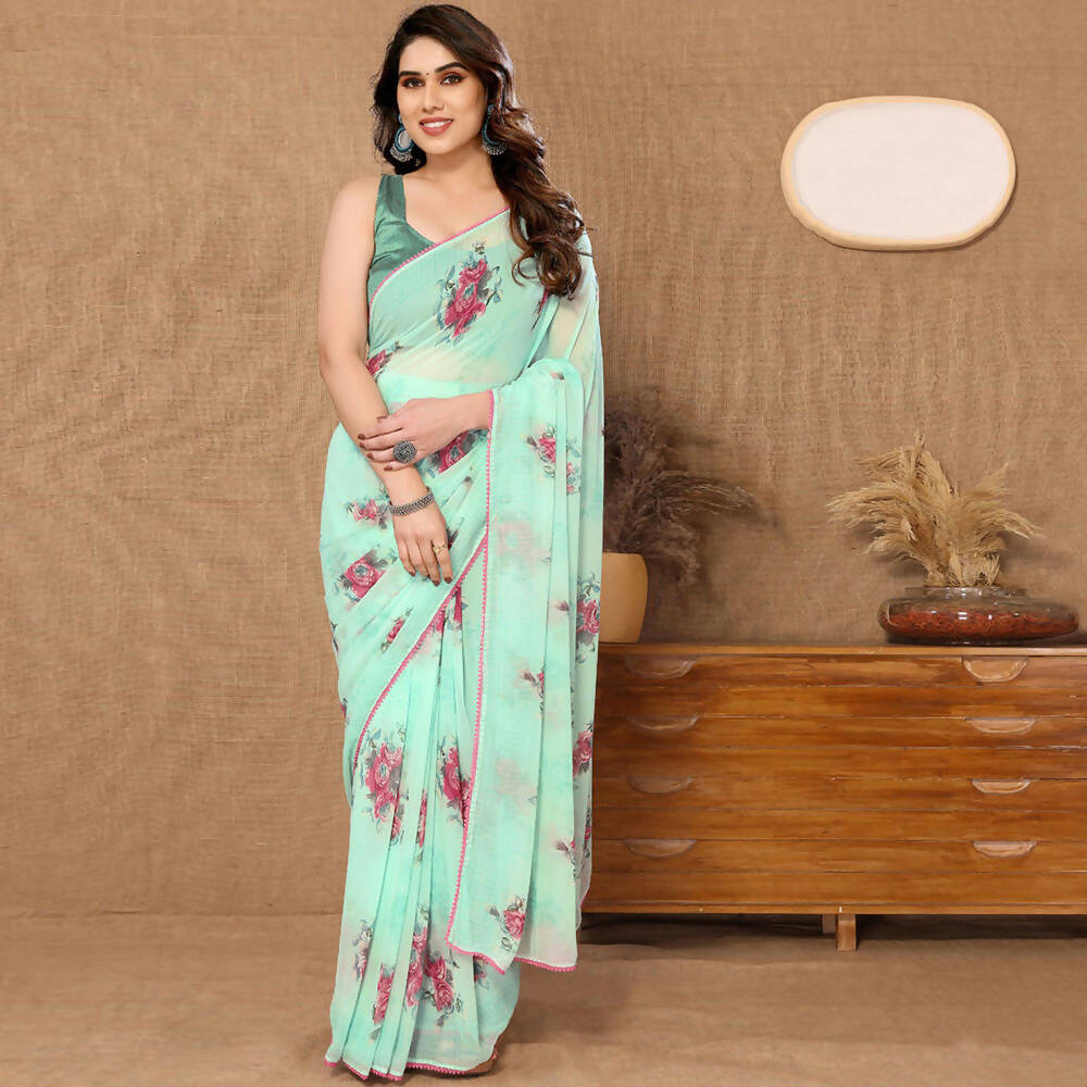 Women's Partywear Designer Firozi Georgette Fancy Saree - Satrangi | Grocsy