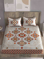 Spangle Red & Orange Ethnic Motifs 260 TC King Bedsheet with 2 Pillow Covers | Grocsy
