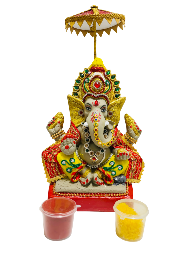 Eco-Friendly Ganesh Idols (Non-Toxic Colors) With Chatri, Kumkum & Akshat | Grocsy
