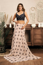 Vastranavya Cream Digital Printed Linen Ready To Wear Designer Saree with Unstitched Blouse | Grocsy