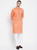 Even Apparels Orange Color Pure Cotton Men's Kurta With Band Collar | Grocsy