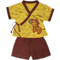 Mhyssa V Neck Kimono Style Half Sleeve Printed Yellow T-shirt With Matching Maroon Shorts Set | Grocsy