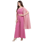 Vamika Crepe Rubber Print Pink Party Wear/Casual Wear/Office Wear Top Plazzo With Shrug | Grocsy