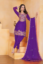 Joban Fashion Purple Silk Embroidered Dhoti Dhoti Set | Grocsy