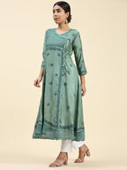 HOUSE OF KARI Embroidered Chikankari Chanderi Silk Anarkali Kurta | Grocsy