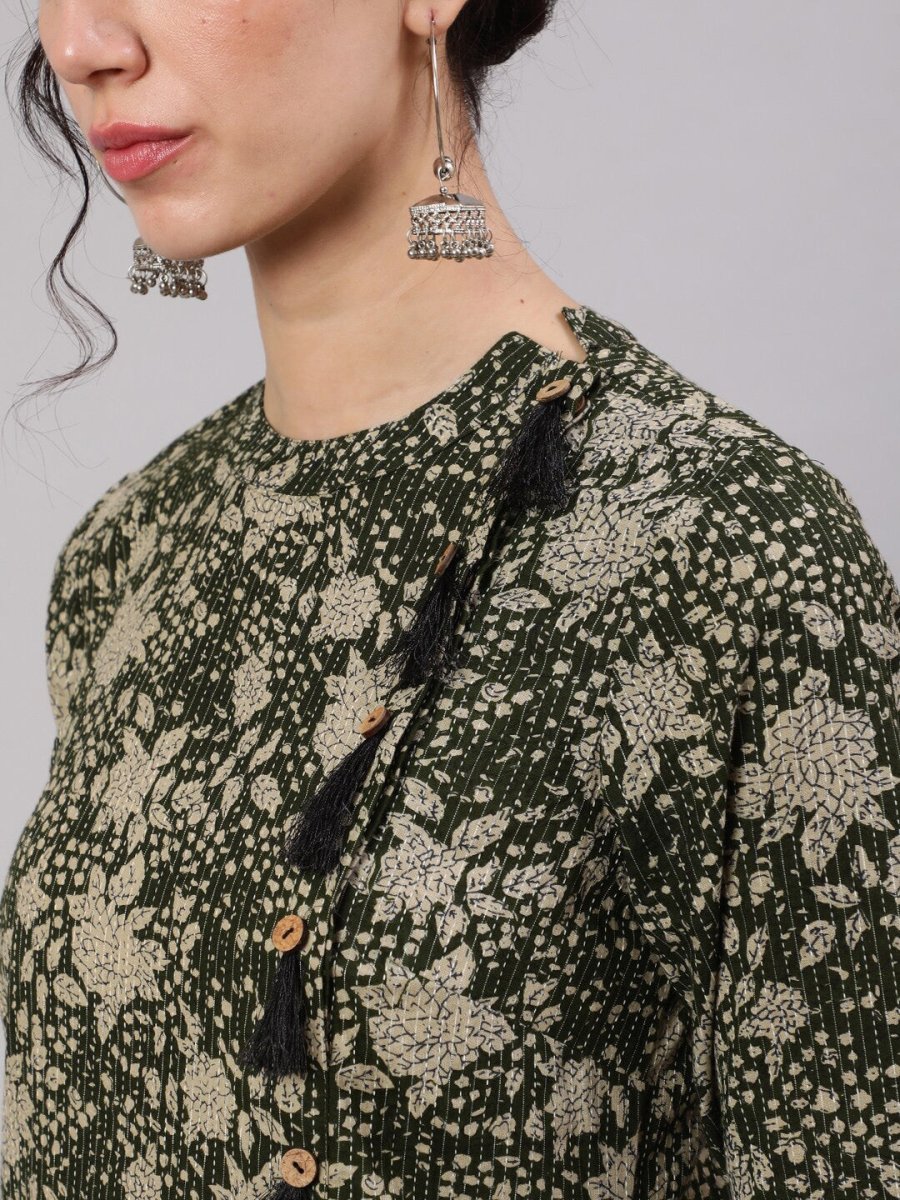 Aks Floral Printed Cotton A-Line Kurta | Grocsy