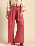 TAG 7 Women Pink Solid Wide Leg Palazzos | Grocsy