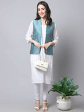 Even Apparels Blue Bansari Silk Open Front Gillet | Grocsy