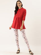 Souchii White & Pink Printed Ankle-Length Leggings | Grocsy