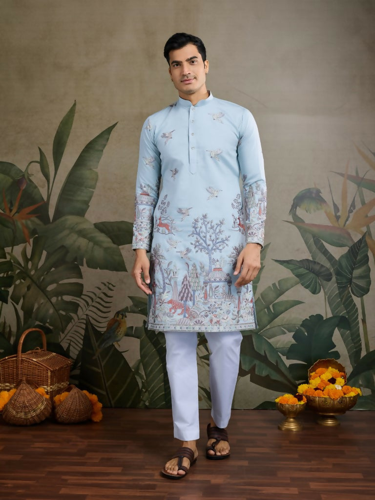 Vastranavya Sky Blue Exclusive Festival Wear Viscose Silk Thread & Sequence Embroidered Work Kurta | Grocsy
