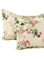 Story@home Ventura Cream & Green Floral 152 TC Cotton Queen Bedsheet with 2 Pillow Covers | Grocsy