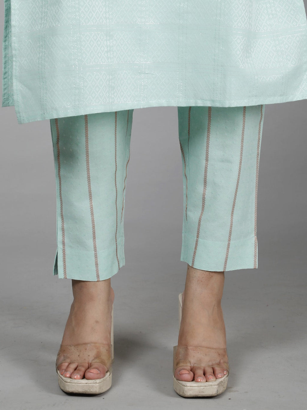HERE&NOW Green Ethnic Motifs Embroidered Sequined Cotton Kurta Set | Grocsy