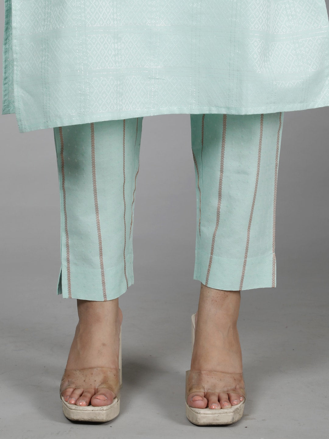 HERE&NOW Green Ethnic Motifs Embroidered Sequined Cotton Kurta Set | Grocsy