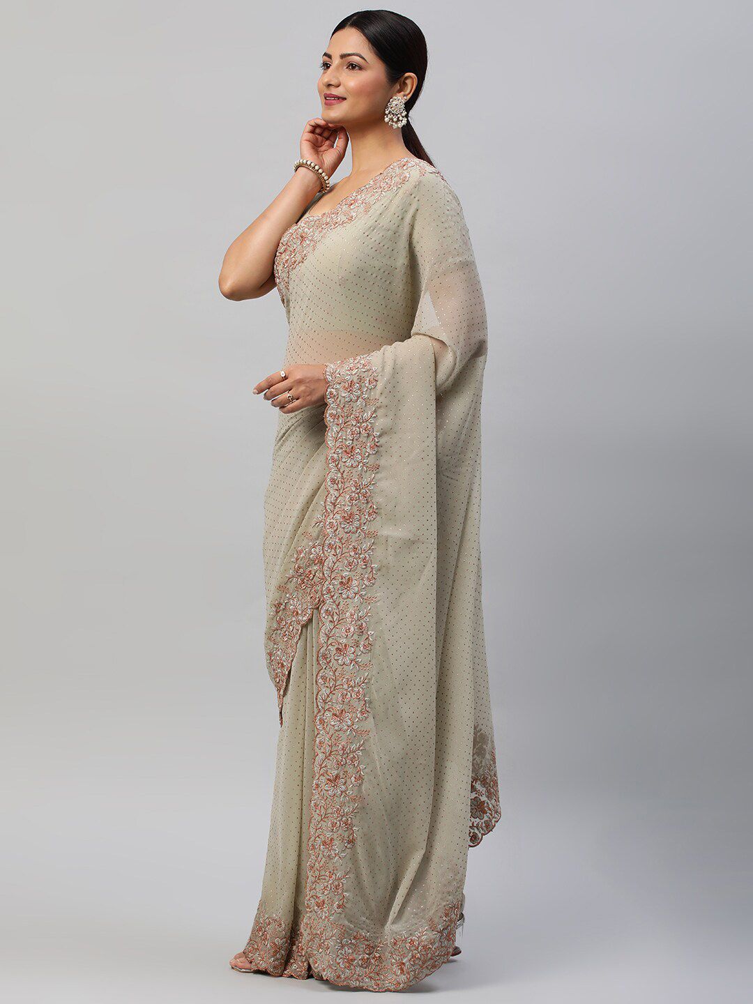 kasee Green Polka Dots Embroidered Saree | Grocsy
