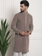 Sojanya Geometric Embroidered Mandarin Collar Kurta | Grocsy