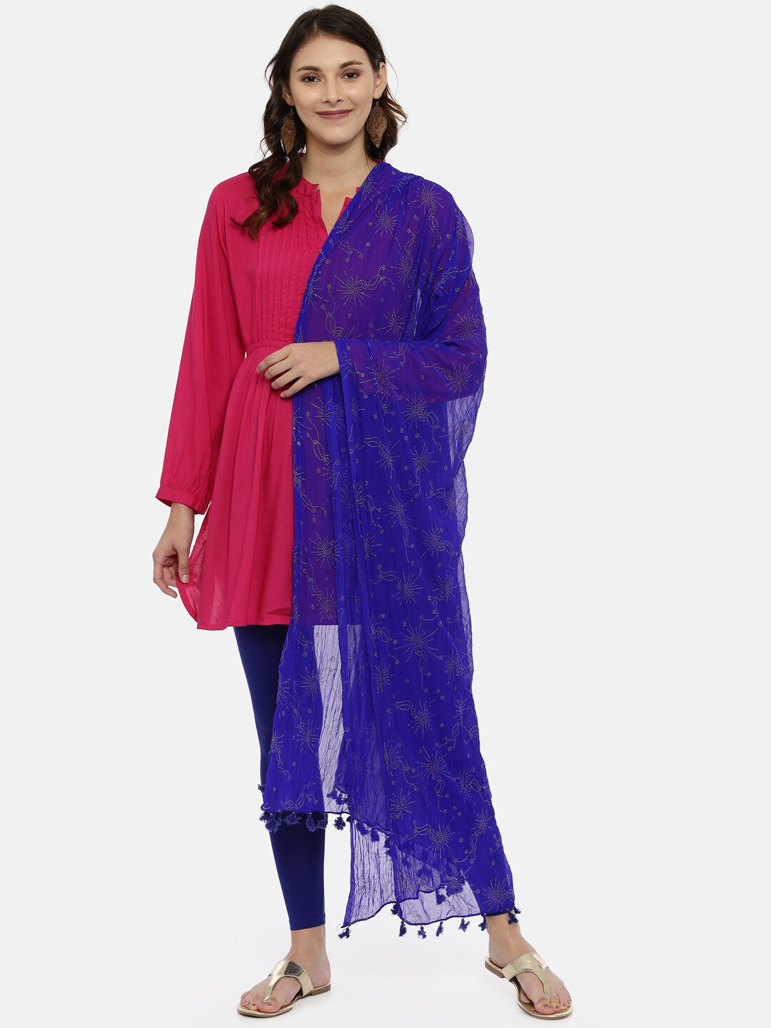 Souchii Blue Foil Printed Handcrafted Dupatta | Grocsy