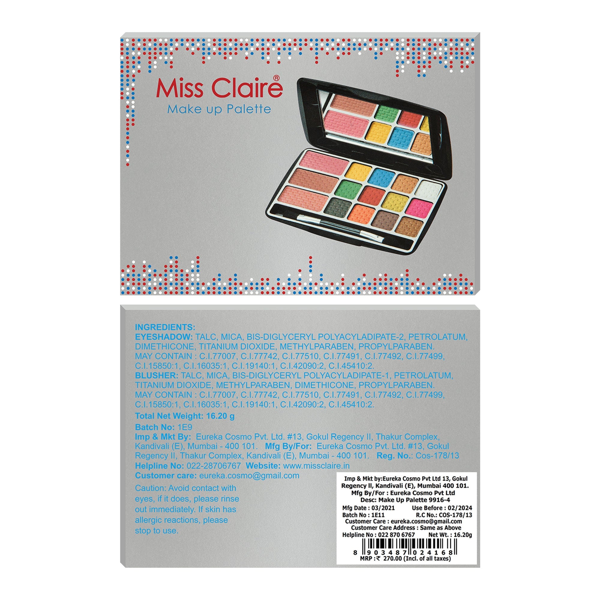 Miss Claire Make Up Palette 9916-4 (Make Up Kit) | Grocsy