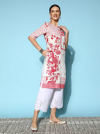 Sangria Women Floral Printed Keyhole Neck Floral Kurta | Grocsy