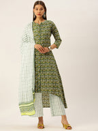 HERE&NOW Women Ethnic Motifs Printed Empire Pure Cotton Kurta with Palazzos & With Dupatta | Grocsy