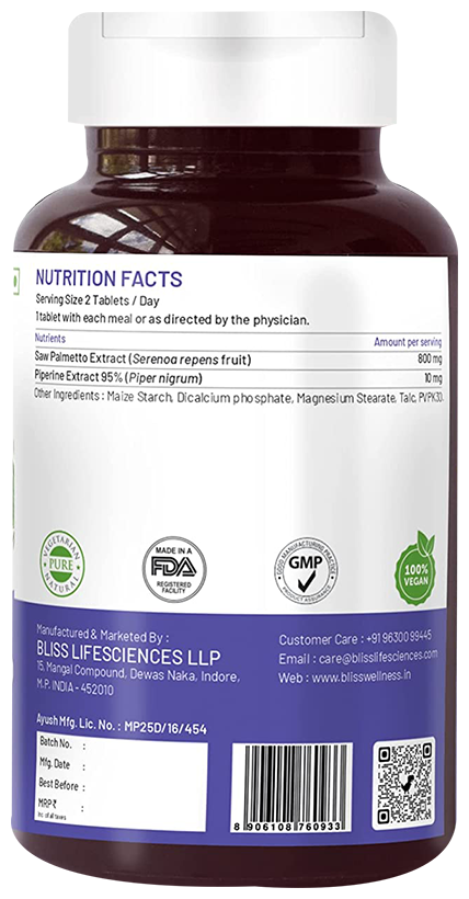 Bliss Welness Male Health Saw Palmetto Extract Veg Tablet | Grocsy