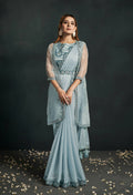 Light Blue Pattern Jari Georgette Cord Sequence & Thread Embroidered & Stone Work Saree - Moh-Manthan Royal Enigma | Grocsy