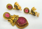Pink Matt Finish Peacock Pendant Set | Grocsy