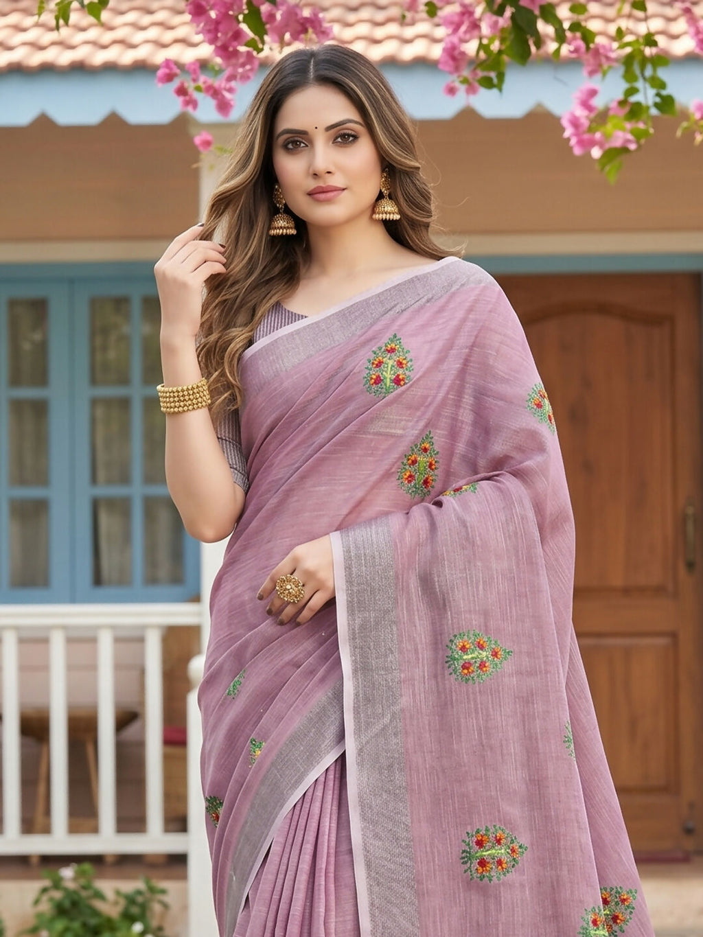 Shree Shyam Fashion Light Purple Linen Saree | Grocsy