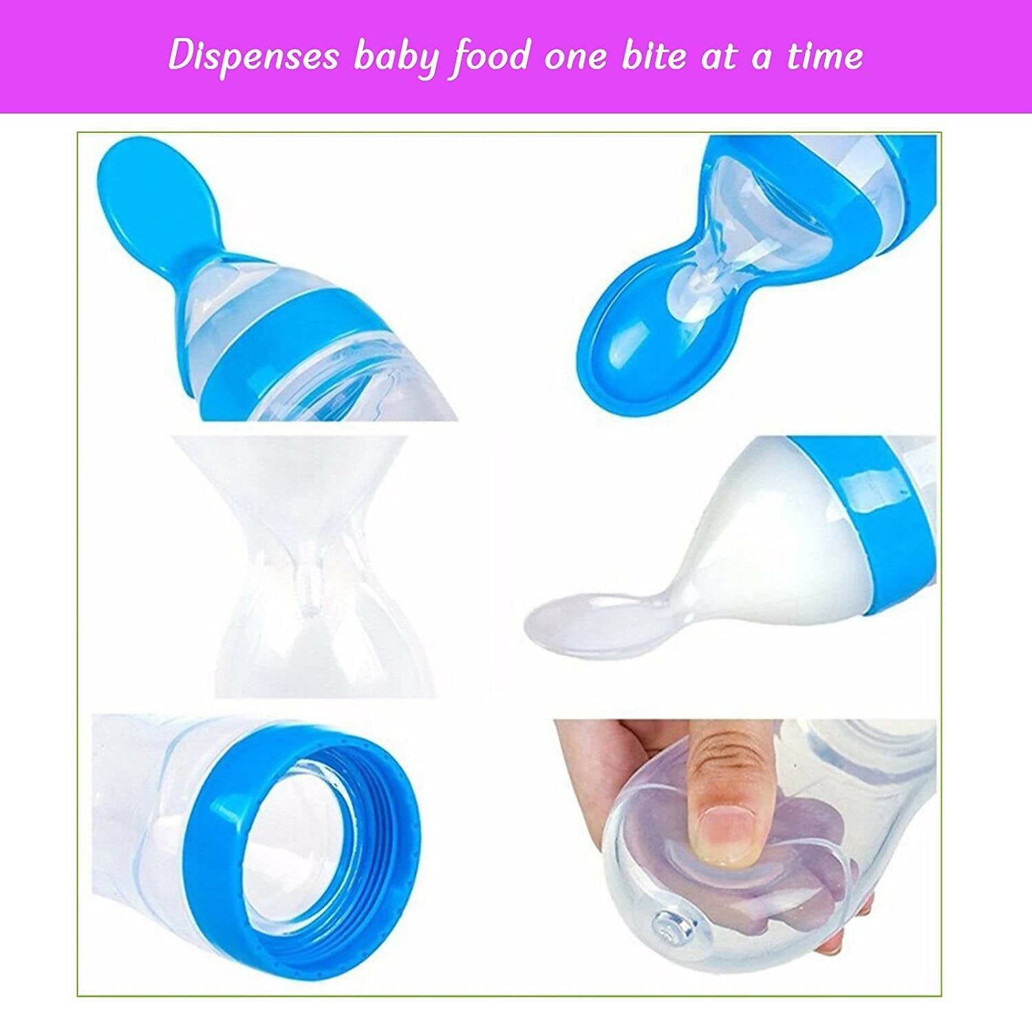 Safe-O-Kid Easy Squeezy Silicone Food Feeder Spoon (Soft Tip) Bottle- Blue- 90mL | Grocsy